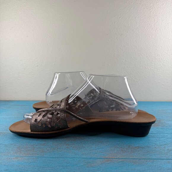 Paul Green Munchen Bronze Perforated Slide on Leather Sandals Size 11 US - Picture 7 of 9